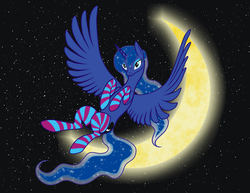 Size: 3746x2888 | Tagged: safe, artist:vasillium, princess luna, g4, clothes, female, moon, socks, solo, striped socks