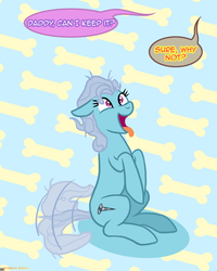 Size: 606x756 | Tagged: safe, artist:scissorsrunner, discord, screw loose, screwball, earth pony, pony, g4, behaving like a dog, female, mare, offscreen character, solo, this will end in tears