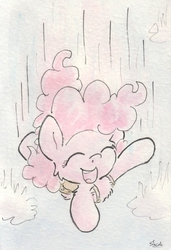 Size: 681x995 | Tagged: safe, artist:slightlyshade, pinkie pie, g4, falling, female, parachute, skydiving, solo, traditional art