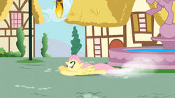 Size: 1054x592 | Tagged: safe, screencap, fluttershy, pegasus, pony, a bird in the hoof, g4, season 1, female, solo