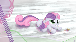 Size: 1920x1080 | Tagged: safe, artist:falsettoxx, sweetie belle, g4, cute, diasweetes, female, rainbow thread, solo, this will end in tears, this will end in tears and/or death, wallpaper