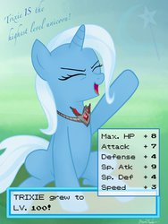 Size: 768x1024 | Tagged: safe, artist:falsettoxx, trixie, pony, unicorn, g4, alicorn amulet, crossover, female, level up, mare, pokémon, solo