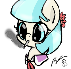 Size: 493x481 | Tagged: safe, artist:holomouse, coco pommel, g4, drugs, female, joint, marijuana, smoking, solo