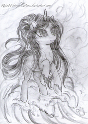 Size: 1206x1703 | Tagged: safe, artist:rainwaterfallszone, glory, g1, g4, female, g1 to g4, generation leap, monochrome, solo, traditional art