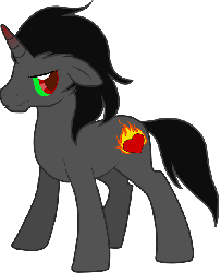 Size: 500x616 | Tagged: safe, artist:silverkiwi78, king sombra, g4, fire, floppy ears, frown, gif, glare, heart, looking at you, male, non-animated gif, simple background, solo, sombra's cutie mark, standing, transparent background, vector, younger