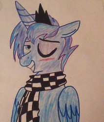 Size: 614x719 | Tagged: safe, artist:skyscraper6, princess luna, g4, clothes, prince artemis, rule 63, scarf, solo, wink