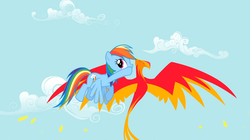 Size: 1054x592 | Tagged: safe, screencap, philomena, rainbow dash, bird, pegasus, phoenix, pony, a bird in the hoof, g4, duo, female, flying, mare, rainbow's whispers, spread wings, wings