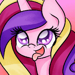 Size: 600x600 | Tagged: safe, artist:tru, princess cadance, pony, g4, animated, blinking, bust, cute, cutedance, eyelashes, female, gradient background, looking up, mare, open mouth, pink background, simple background, smiling, solo, tongue out