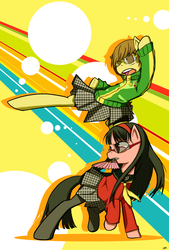 Size: 1150x1700 | Tagged: safe, artist:coin-trip39, amagi yukiko, megami tensei, persona, persona 4, ponified, satonaka chie, shin megami tensei