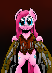 Size: 700x990 | Tagged: safe, artist:darkhestur, pinkie pie, earth pony, pony, g4, bipedal, female, machete, mare, parody, pinkamena diane pie, solo