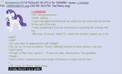 Size: 616x372 | Tagged: safe, rarity, g4, /mlp/, 4chan, 4chan screencap, anon in equestria, feels, greentext, rejection, rejection is magic, sad, text