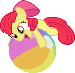 Size: 5779x5619 | Tagged: safe, artist:abion47, apple bloom, earth pony, pony, g4, pinkie apple pie, absurd resolution, adorabloom, apple bloom's bow, beach ball, bow, cute, female, filly, hair bow, silly filly, simple background, solo, transparent background, vector