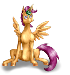 Size: 2500x2680 | Tagged: safe, artist:stormcrow-42, scootaloo, alicorn, pony, g4, alicornified, female, hooves, ice cream, race swap, scootacorn, simple background, solo, transparent background, unamused, unshorn fetlocks