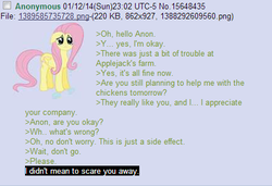 Size: 445x304 | Tagged: safe, fluttershy, g4, /mlp/, 4chan, 4chan screencap, anon in equestria, feels, flutterbat, greentext, rejection, rejection is magic, sad, text