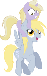 Size: 1989x3185 | Tagged: safe, artist:nazoth, derpy hooves, dinky hooves, pegasus, pony, g4, dinky riding derpy, female, mare, riding