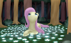 Size: 2040x1232 | Tagged: safe, artist:stillwaterspony, fluttershy, g4, everfree forest, female, looking up, night, palindrome get, solo