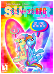 Size: 731x1003 | Tagged: safe, artist:miniyuna, fluttershy, rainbow dash, super lesbian horse rpg, g4, alternate universe, fan game, female, game, indie game, lesbian, ship:flutterdash, shipping