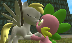 Size: 640x382 | Tagged: safe, derpy hooves, spike, pegasus, pony, g4, 3d, cute, female, gmod, kissing, male, mare, ship:derpyspike, shipping, straight