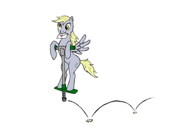 Size: 1018x774 | Tagged: safe, artist:lunarapologist, derpy hooves, pegasus, pony, g4, female, letter, mare, mouth hold, pogo stick, solo