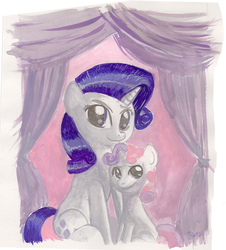 Size: 1190x1316 | Tagged: safe, artist:raph13th, rarity, sweetie belle, g4, duo, traditional art, watercolor painting