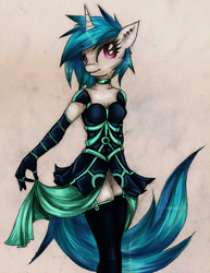 Size: 770x1000 | Tagged: safe, artist:kairaanix, dj pon-3, vinyl scratch, anthro, g4, female, solo