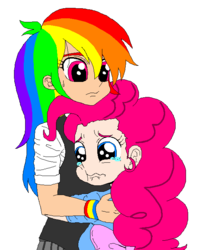 Size: 557x696 | Tagged: safe, artist:asdf314159265, pinkie pie, rainbow dash, human, g4, crying, duo, female, hug, humanized, lesbian, light skin, ship:pinkiedash, shipping