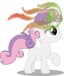 Size: 1278x1529 | Tagged: dead source, safe, artist:katequantum, sweetie belle, pony, unicorn, g4, female, filly, magic, multicolored magic, raised hoof, simple background, solo, svg, transparent background, vector