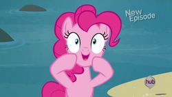 Size: 1280x720 | Tagged: safe, screencap, pinkie pie, earth pony, pony, g4, pinkie apple pie, female, hub logo, solo