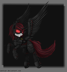 Size: 4032x4326 | Tagged: dead source, safe, artist:pantzar, oc, oc only, oc:blackjack, cyborg, pony, unicorn, fallout equestria, fallout equestria: project horizons, absurd resolution, alicorn armor, amputee, cybernetic legs, female, level 4 (alicorn eclipse) (project horizons), mare, solo