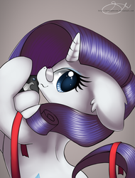 Size: 1376x1807 | Tagged: safe, artist:strangemoose, rarity, pony, g4, bipedal, female, glasses, phone, ribbon, solo