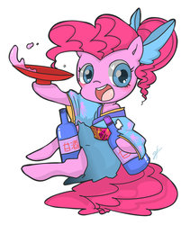 Size: 817x969 | Tagged: safe, artist:g, pinkie pie, g4, alcohol, bow, clothes, female, japanese, kimono (clothing), pixiv, sake, solo