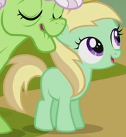 Size: 184x200 | Tagged: safe, screencap, apple mint, auntie applesauce, earth pony, pony, apple family reunion, g4, apple family member, background pony, cropped, filly, foal, open mouth, solo focus