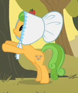 Size: 152x182 | Tagged: safe, screencap, perfect pie, earth pony, pony, g4, over a barrel, apple family member, background pony, bonnet, cropped, female, mare, picture for breezies, solo