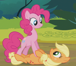 Size: 856x746 | Tagged: safe, screencap, applejack, pinkie pie, g4, pinkie apple pie, cropped