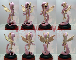 Size: 2018x1587 | Tagged: safe, artist:viistar, fluttershy, bat pony, pony, g4, apple, female, flutterbat, race swap, sculpture, solo, turnaround