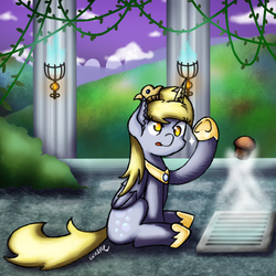Size: 500x500 | Tagged: dead source, safe, derpy hooves, alicorn, pony, ask princess derpy, g4, derpicorn, female, hoof shoes, peytral, race swap, solo, tumblr
