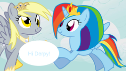 Size: 1280x720 | Tagged: safe, derpy hooves, rainbow dash, alicorn, pegasus, pony, ask princess derpy, g4, asknicerainbowdash, crown, hoof shoes, jewelry, peytral, race swap, rainbowcorn, regalia, tumblr