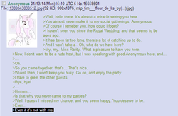 Size: 608x398 | Tagged: safe, fleur-de-lis, g4, /mlp/, 4chan, 4chan screencap, anon in equestria, greentext, rejection, rejection is magic, sad, text