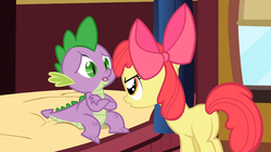 Size: 1054x592 | Tagged: safe, screencap, apple bloom, spike, dragon, earth pony, pony, g4, just for sidekicks, butt, female, filly, male, plot