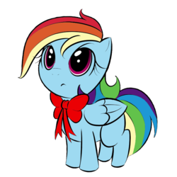 Size: 700x700 | Tagged: safe, artist:kloudmutt, rainbow dash, pegasus, pony, g4, bow, colored, cute, dashabetes, female, filly, filly rainbow dash, frown, glare, looking up, recolor, ribbon, simple background, solo, standing, transparent background, younger
