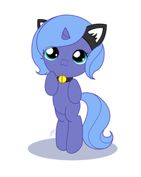 Size: 480x600 | Tagged: safe, artist:jdan-s, princess luna, cat, pony, g4, bell, bell collar, bipedal, cat ears, collar, cute, female, filly, lunabetes, solo, woona