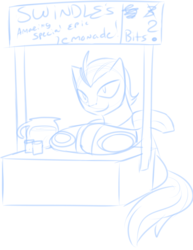 Size: 665x860 | Tagged: safe, artist:thepipefox, pony, lemonade stand, monochrome, ponified, sketch, solo, swindle, transformers, transformers animated