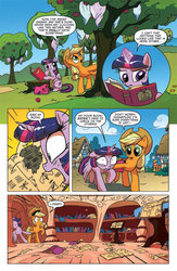 Size: 630x969 | Tagged: safe, idw, official comic, applejack, twilight sparkle, alicorn, earth pony, pony, g4, spoiler:comic, spoiler:comic15, apple, apple tree, cocoon, comic, faint, female, idw advertisement, mare, panicking, preview, schmarfelpod, speech bubble, tree, twilight sparkle (alicorn)