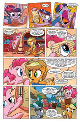 Size: 630x969 | Tagged: safe, idw, official comic, applejack, pinkie pie, twilight sparkle, alicorn, pony, g4, spoiler:comic, spoiler:comic15, anxiety, book, comic, crying, female, idw advertisement, mare, preview, schmarfelpod, speech bubble, that pony sure does love books, twilight sparkle (alicorn)