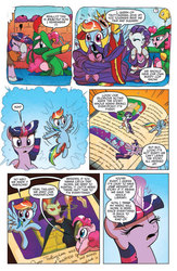 Size: 630x969 | Tagged: safe, idw, official comic, pinkie pie, queen trottingham, rainbow dash, rarity, twilight sparkle, alicorn, earth pony, pegasus, pony, unicorn, g4, spoiler:comic, spoiler:comic15, comic, female, idw advertisement, mare, pinkie hoof, preview, raritunzel, speech bubble, twilight sparkle (alicorn), unshorn fetlocks