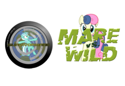 Size: 960x656 | Tagged: safe, bon bon, lyra heartstrings, sweetie drops, earth pony, pony, unicorn, g4, female, logo, mare, mare vs wild, simple background, survivormare, transparent background