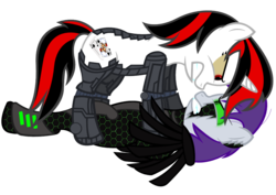 Size: 1052x744 | Tagged: dead source, safe, artist:omnitoast, oc, oc only, oc:blackjack, oc:dawn (project horizons), cyborg, pony, unicorn, fallout equestria, fallout equestria: project horizons, amputee, cybernetic legs, duo, level 3 (harbinger cyberpunk) (project horizons), simple background, transparent background, vector