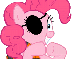Size: 646x540 | Tagged: safe, pinkie pie, earth pony, pony, g4, pinkie apple pie, animated, clapping, eyepatch, female, lifejacket, loop, solo
