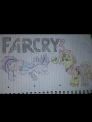 Size: 768x1024 | Tagged: safe, sunset shimmer, twilight sparkle, pony, g4, crossover, far cry 3, gun, jason brody, vaas montenegro