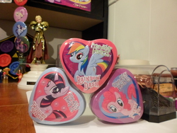 Size: 3648x2736 | Tagged: safe, pinkie pie, rainbow dash, twilight sparkle, g4, candy, gilgamesh, merchandise